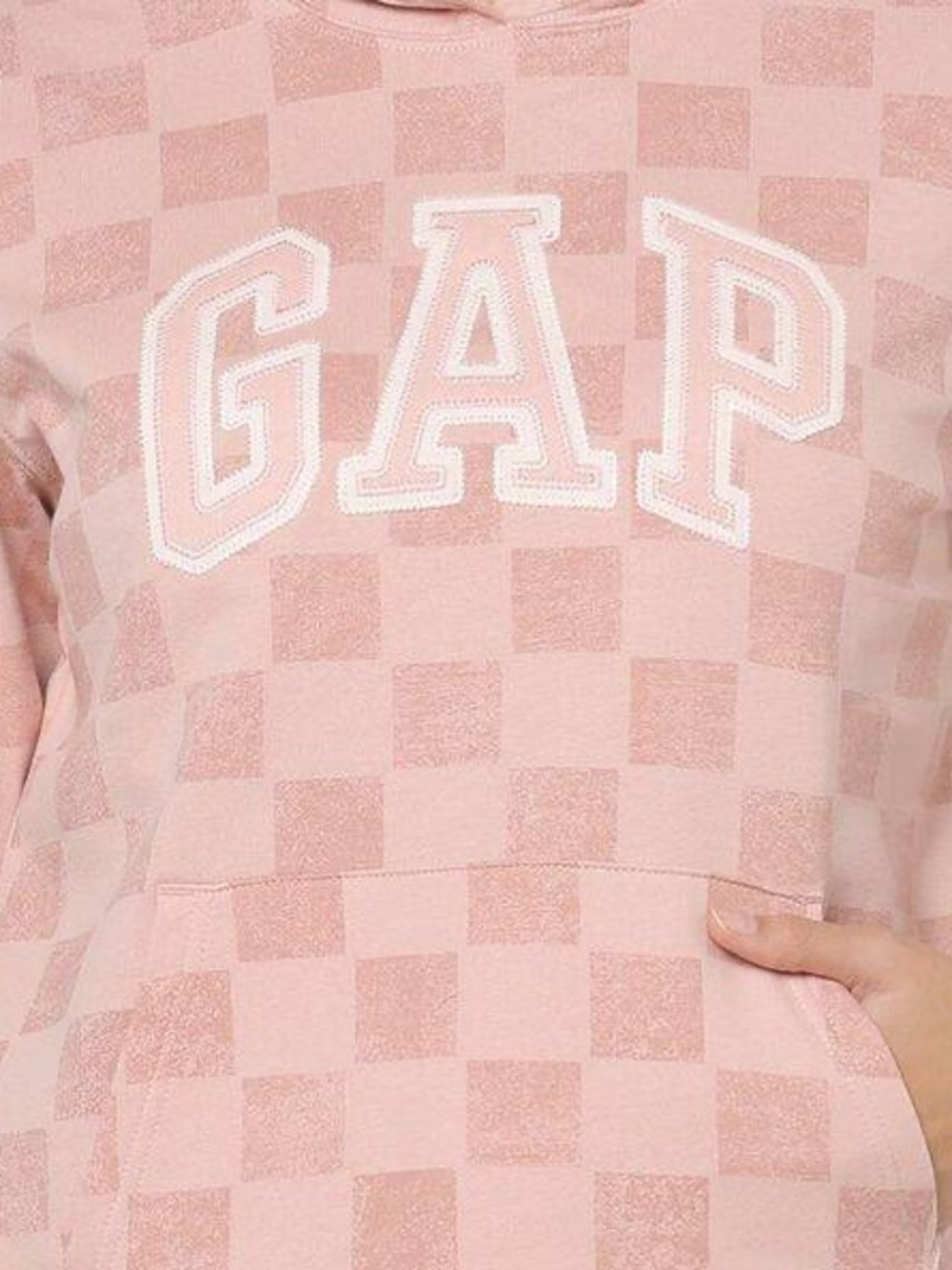 GAP Women’s Pink Checkerboard Spellout Pullover Hoodie Sweatshirt Large NWT CC - Picture 4 of 13